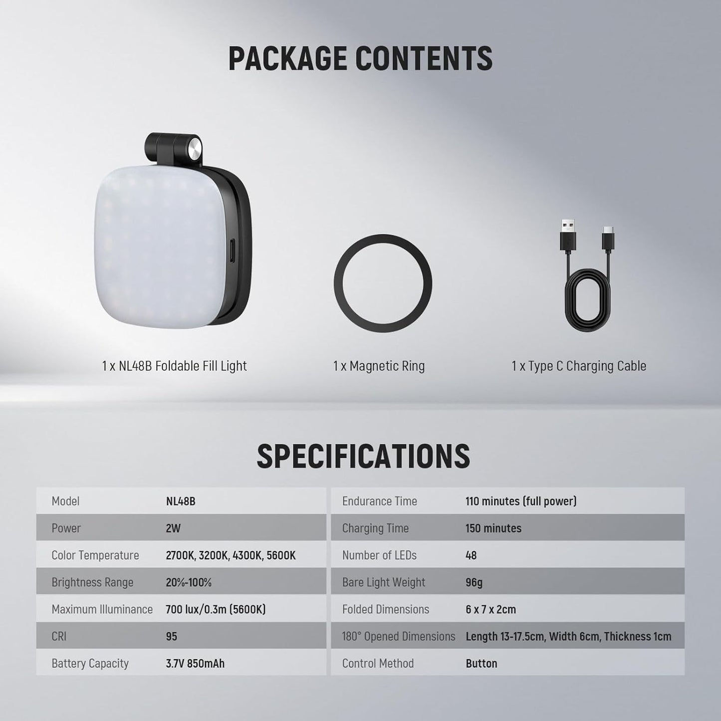 NEEWER BASICS Magnetic Selfie Light Compatible with MagSafe iPhone, CRI95 LED Light Round Foldable Phone with Stand/Mirror for Photo Makeup Zoom Video Conference, White NL48B