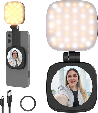 NEEWER BASICS Magnetic Selfie Light Compatible with MagSafe iPhone, CRI95 LED Light Round Foldable Phone with Stand/Mirror for Photo Makeup Zoom Video Conference, White NL48B