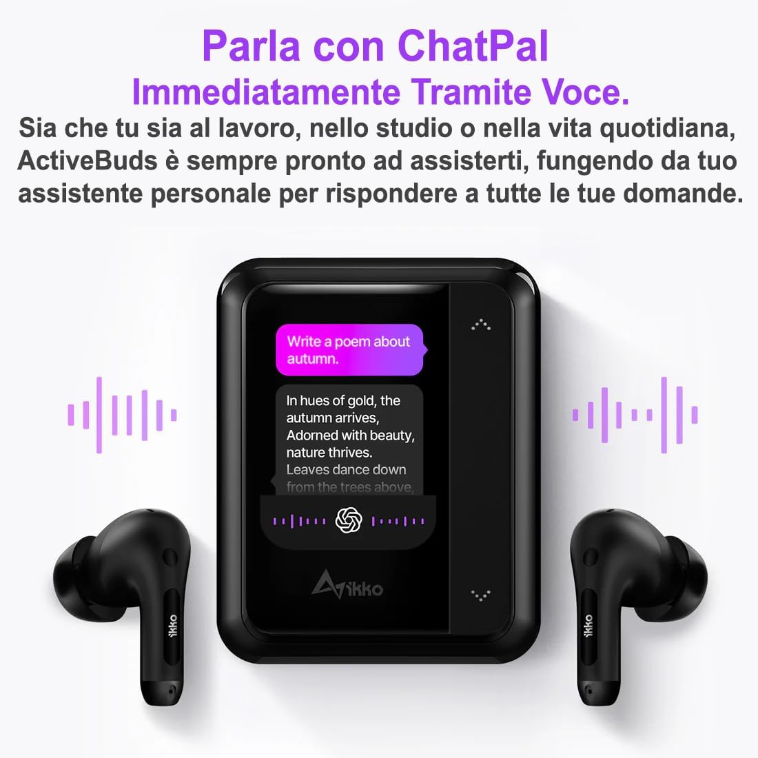 Ikko Active Buds TWS AI Smart Wireless Headphones: Headphones with Noise Cancellation, Bluetooth Connection, Instant Translator Function, 4G Dual Sim, WiFi, Up to 30 Hours of Battery Life, ChatGPT