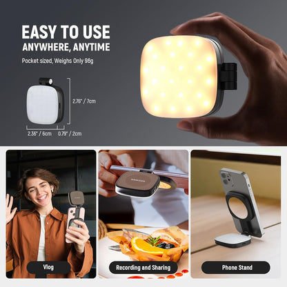 NEEWER BASICS Magnetic Selfie Light Compatible with MagSafe iPhone, CRI95 LED Light Round Foldable Phone with Stand/Mirror for Photo Makeup Zoom Video Conference, White NL48B