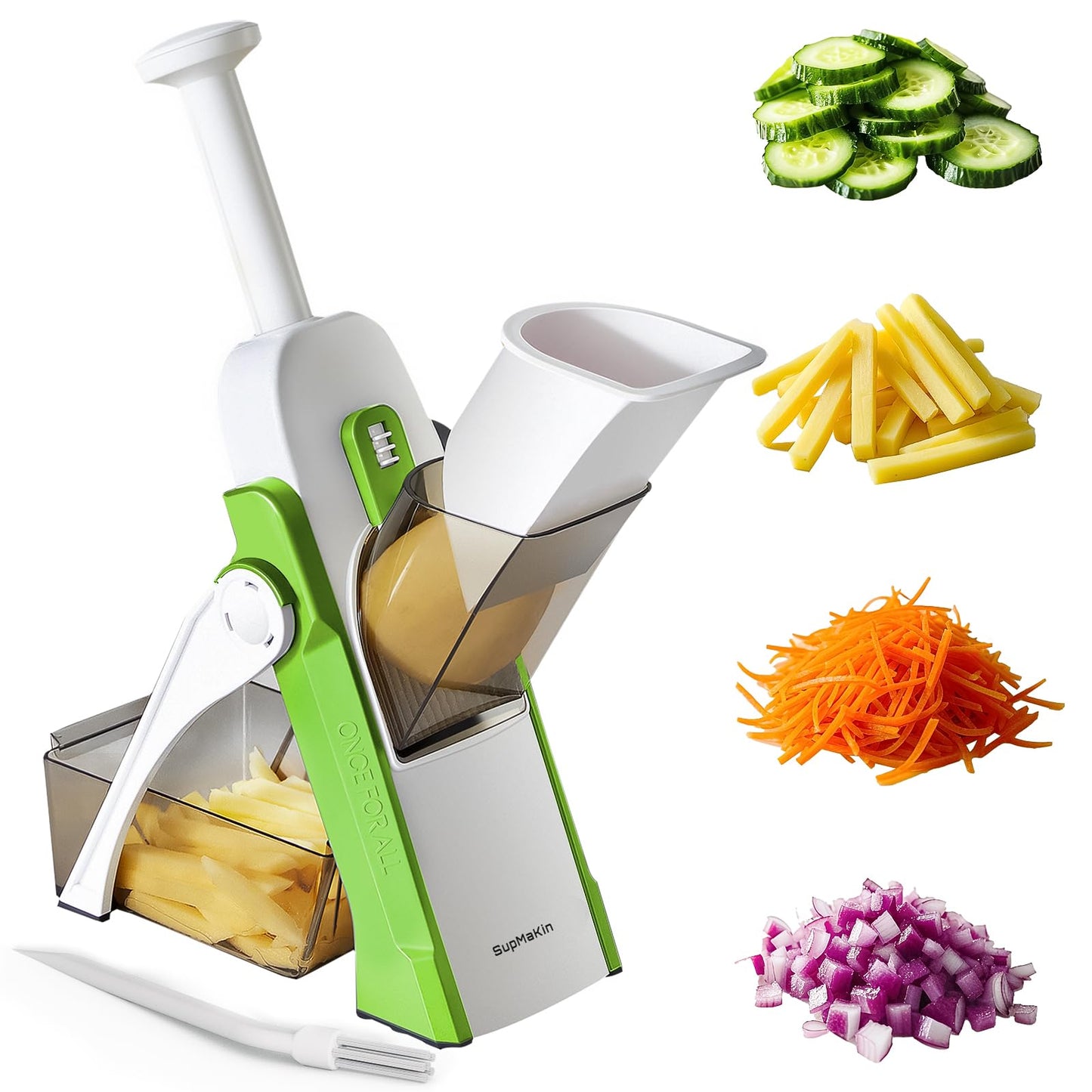 SupMaKin Euroshopping Kitchen Mandolin Safety Slicer Manual Multifunction All Vegetable Cutter Stainless Steel Blade, Julienne, Cubes, Carrot Fried Potato Slicer, Carrot Slicer, Grey
