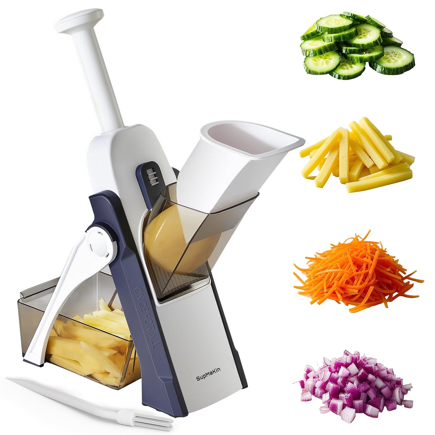 SupMaKin Euroshopping Kitchen Mandolin Safety Slicer Manual Multifunction All Vegetable Cutter Stainless Steel Blade, Julienne, Cubes, Carrot Fried Potato Slicer, Carrot Slicer, Grey
