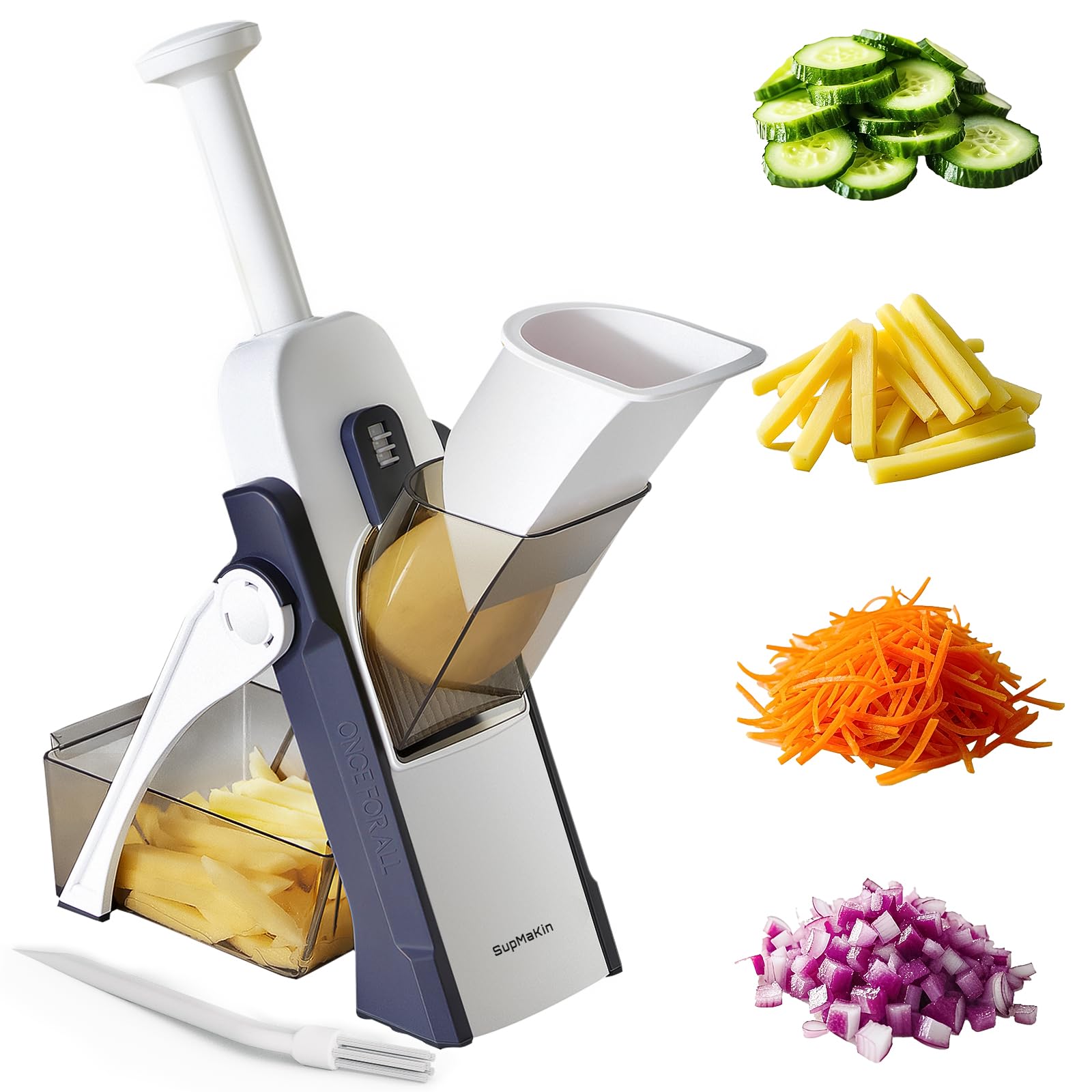 SupMaKin Euroshopping Kitchen Mandolin Safety Slicer Manual Multifunction All Vegetable Cutter Stainless Steel Blade, Julienne, Cubes, Carrot Fried Potato Slicer, Carrot Slicer, Grey