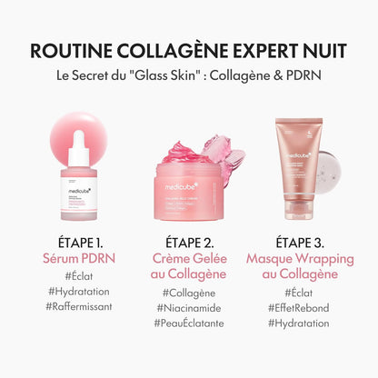 medicube Routine Glass Skin: Collagen Wrapping Night Mask 75 ml and Plumping Collagen Jelly Cream 110 ml