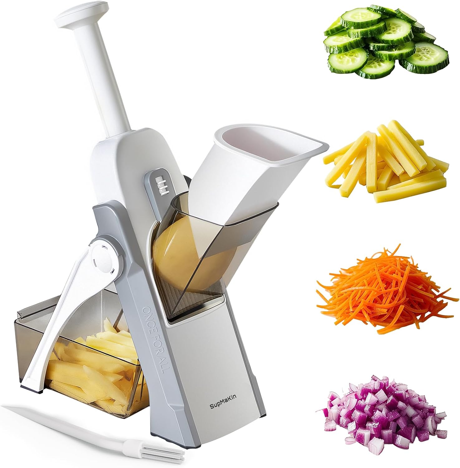 SupMaKin Euroshopping Kitchen Mandolin Safety Slicer Manual Multifunction All Vegetable Cutter Stainless Steel Blade, Julienne, Cubes, Carrot Fried Potato Slicer, Carrot Slicer, Grey