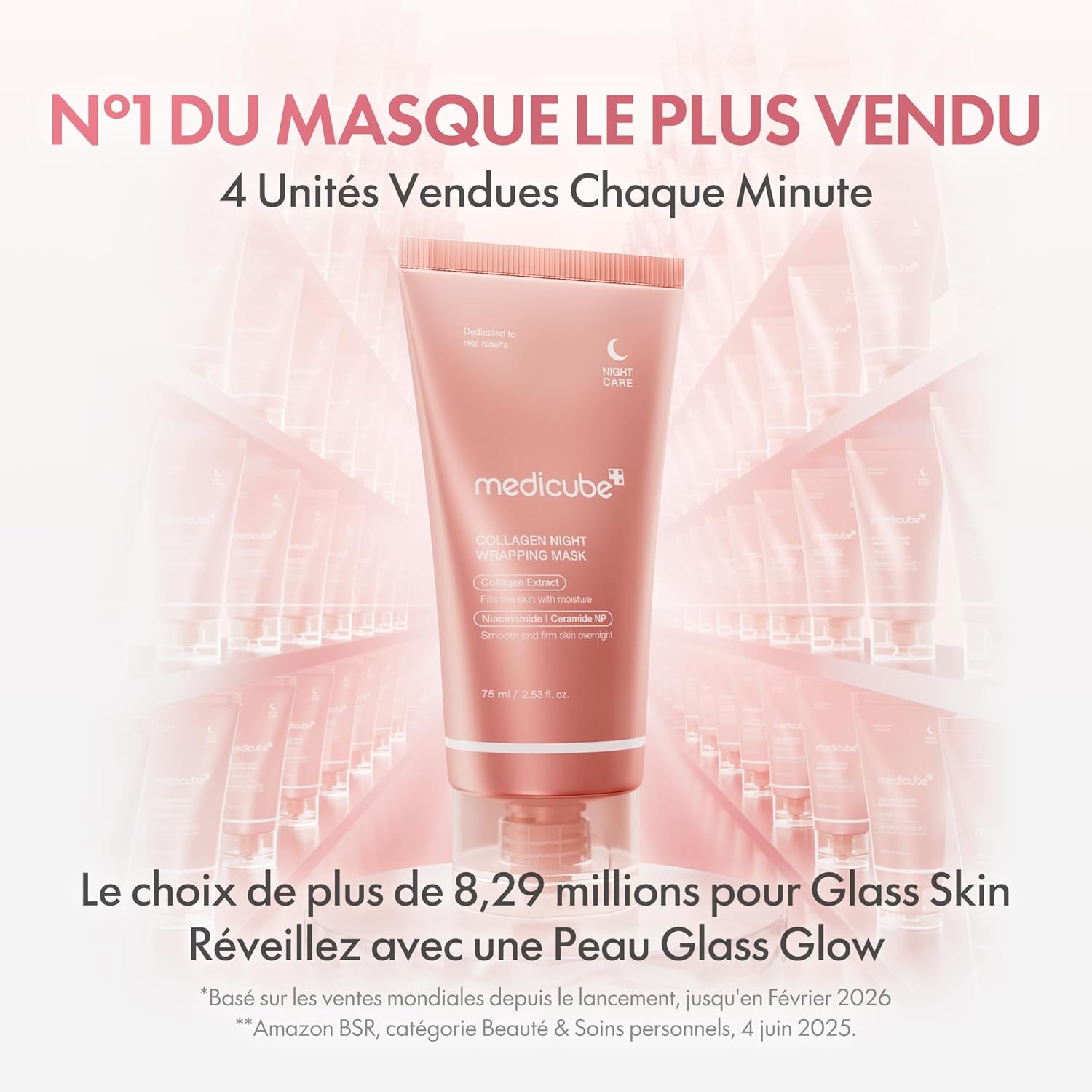 medicube Routine Glass Skin: Collagen Wrapping Night Mask 75 ml and Plumping Collagen Jelly Cream 110 ml