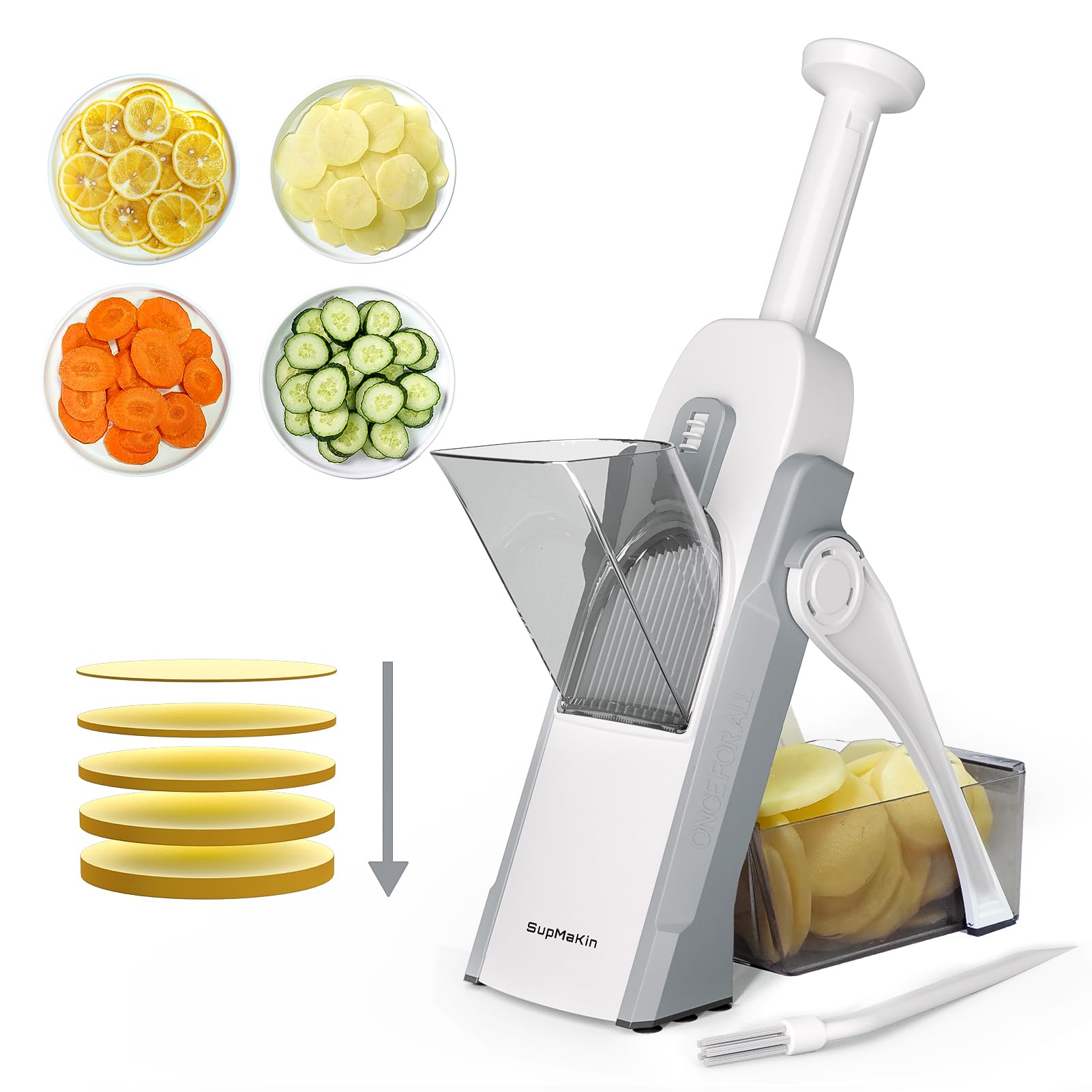 SupMaKin Euroshopping Kitchen Mandolin Safety Slicer Manual Multifunction All Vegetable Cutter Stainless Steel Blade, Julienne, Cubes, Carrot Fried Potato Slicer, Carrot Slicer, Grey