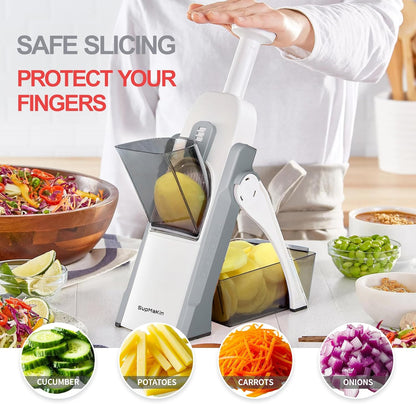 SupMaKin Euroshopping Kitchen Mandolin Safety Slicer Manual Multifunction All Vegetable Cutter Stainless Steel Blade, Julienne, Cubes, Carrot Fried Potato Slicer, Carrot Slicer, Grey
